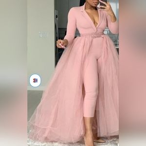 Soft pink jump suit with removable tulle skirt